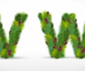 Creative Christmas Tree alphabet and number vector set 12