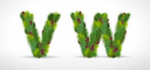 Creative Christmas Tree alphabet and number vector set 12