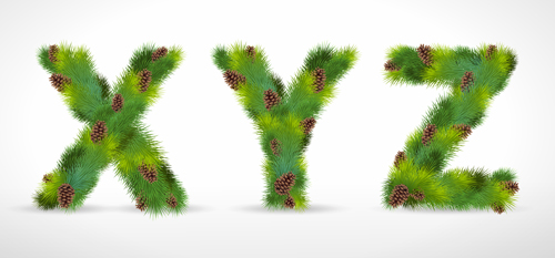 Creative Christmas Tree alphabet and number vector set 13