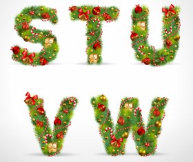 Creative Christmas Tree alphabet and number vector set 23