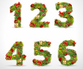 Creative Christmas Tree alphabet and number vector set 24