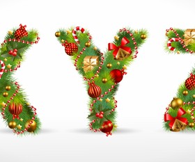 Creative Christmas Tree alphabet and number vector set 25