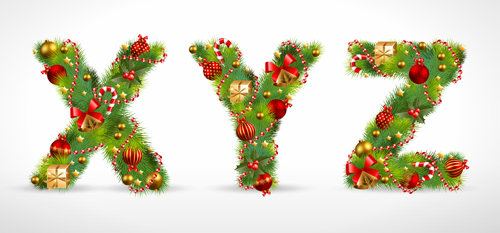 Creative Christmas Tree alphabet and number vector set 25