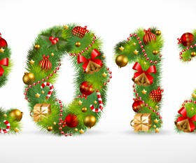 Creative Christmas Tree alphabet and number vector set 27