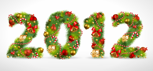 Creative Christmas Tree alphabet and number vector set 27