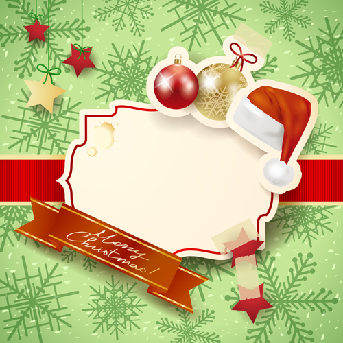 Cute Christmas cards with frame vector set 09