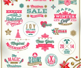 Cute Christmas holidays labels design vector 02
