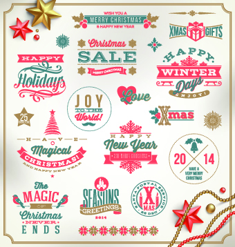 Cute Christmas holidays labels design vector 02