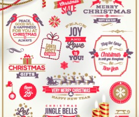 Cute Christmas holidays labels design vector 03