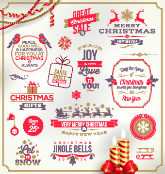 Cute Christmas holidays labels design vector 03