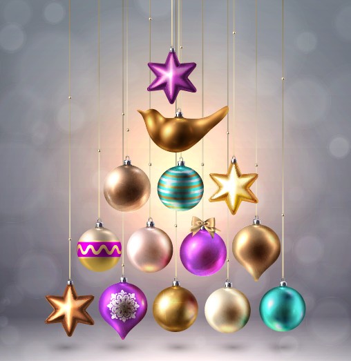 Different shapes christmas baubles vector 02
