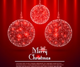 Floral Christmas ball red background vector 01