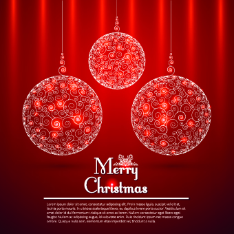 Floral Christmas ball red background vector 01