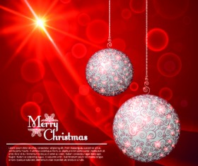 Floral Christmas ball red background vector 02