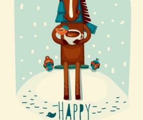 Funny horse 2014 New Year background vector 02