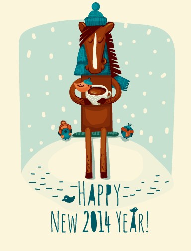 Funny horse 2014 New Year background vector 02