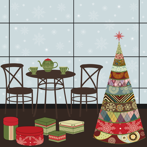 Gift with pattern christmas tree vector