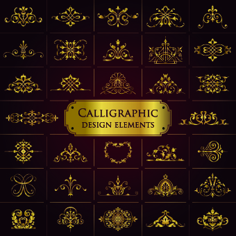Golden Calligraphic design elements vector