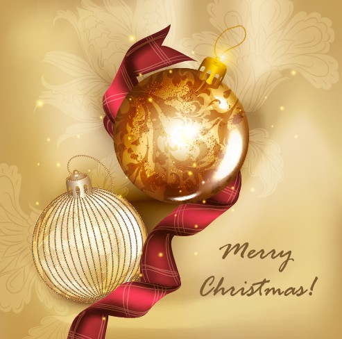 Golden Christmas balls 2014 background vector 01