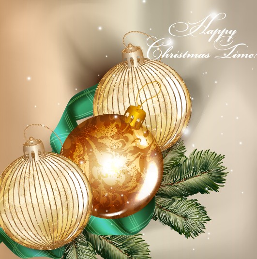 Golden Christmas balls 2014 background vector 02