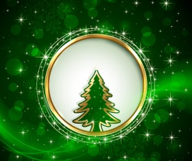 Golden frame christmas tree shiny background vector