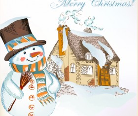 Hand-drawn snowman christmas background vector 01