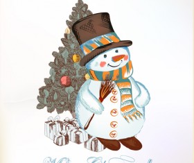 Hand-drawn snowman christmas background vector 02