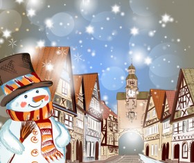 Hand-drawn snowman christmas background vector 03