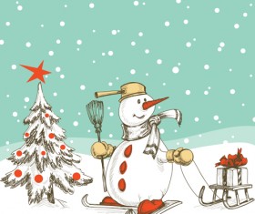 Hand-drawn snowman christmas background vector 04