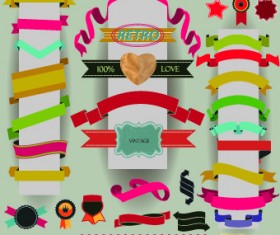 Vintage labels and ribbon design vector set 02