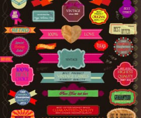Vintage labels and ribbon design vector set 03