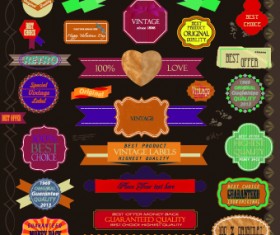 Vintage labels and ribbon design vector set 05