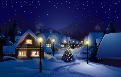 Merry Christmas winter night designs vector 01