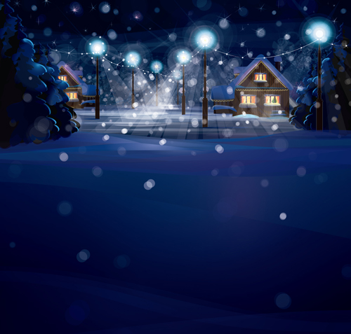 Merry Christmas winter night designs vector 02