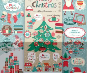 Vintage Christmas labels and elements vector set 02