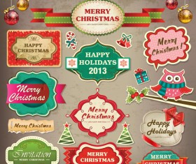 Vintage Christmas labels and elements vector set 03
