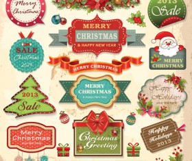 Vintage Christmas labels and elements vector set 04
