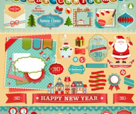 Vintage Christmas labels and elements vector set 05