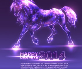 Neon Horse New Year design vector background 01
