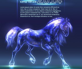 Neon Horse New Year design vector background 02