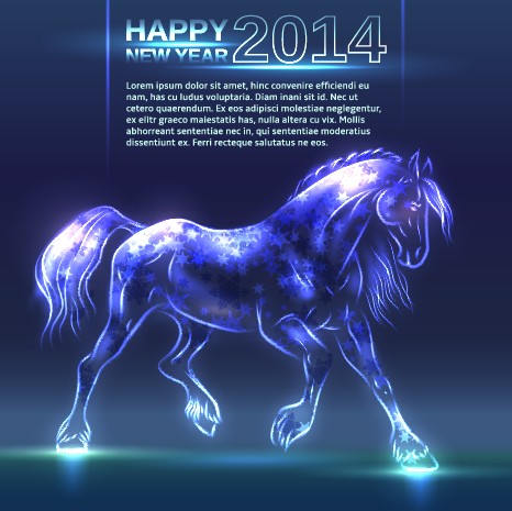 Neon Horse New Year design vector background 02