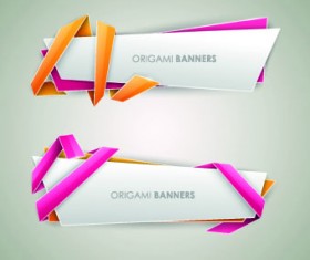 Origami with color ribbon banner vector 02