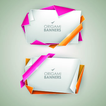 Origami with color ribbon banner vector 03