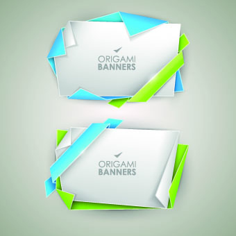 Origami with color ribbon banner vector 04