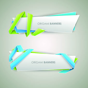 Origami with color ribbon banner vector 05