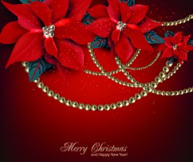 Pearls and flowers Christmas vector background 02