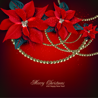 Pearls and flowers Christmas vector background 02