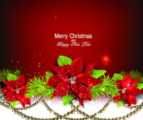 Pearls and flowers Christmas vector background 03