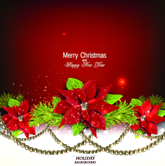 Pearls and flowers Christmas vector background 03
