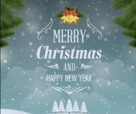 Pine needles with bell christmas background vector 01